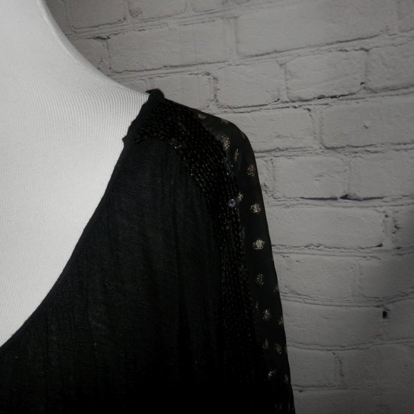 Boxy Top Sheer Small Black Silver Dots Scoop Neck - Picture 2 of 5